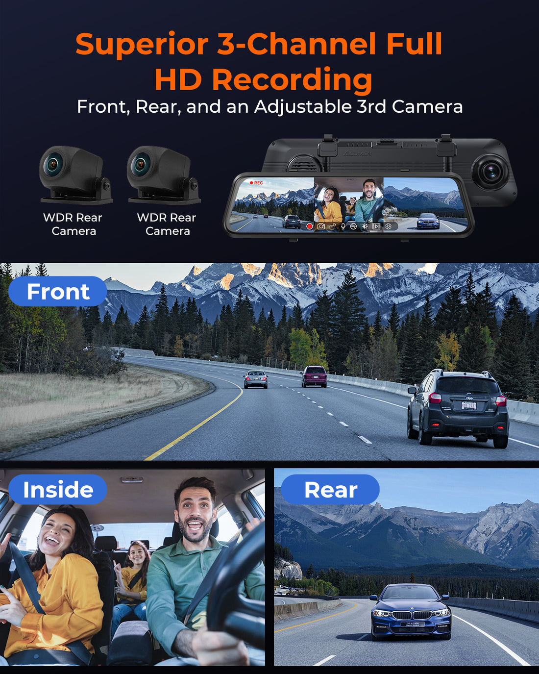 M4 Mirror Dash Cam 3CH - Acumen Camera