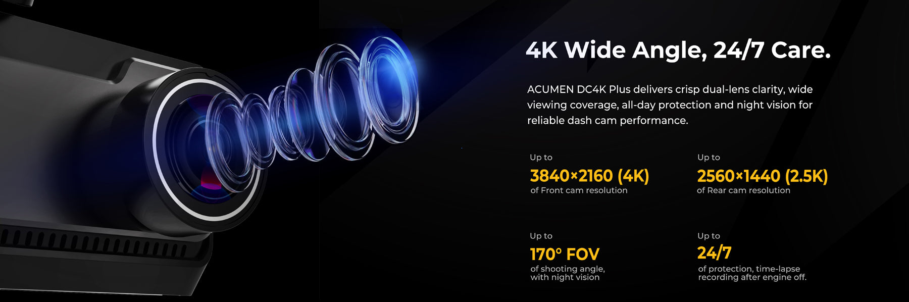 DC4K Plus 4K+2.5K Dash Cam Front and Rear,3.39" IPS Screen,WDR Super Night Vison with WIFI & GPS,24H Parking Monitor - Acumen Cameraslider_item_9rGcaH